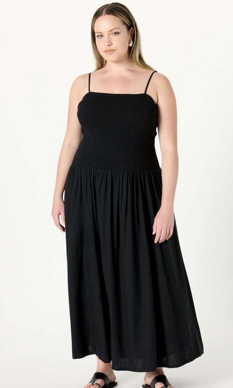 The Drop Florencia Smocked Bodice Linen Maxi Dress